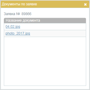 Модальное окно "Документы по заявке" Модальное окно "Документы по заявке"