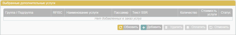 Форма "Выбранные дополнительные услуги" Форма "Выбранные дополнительные услуги"